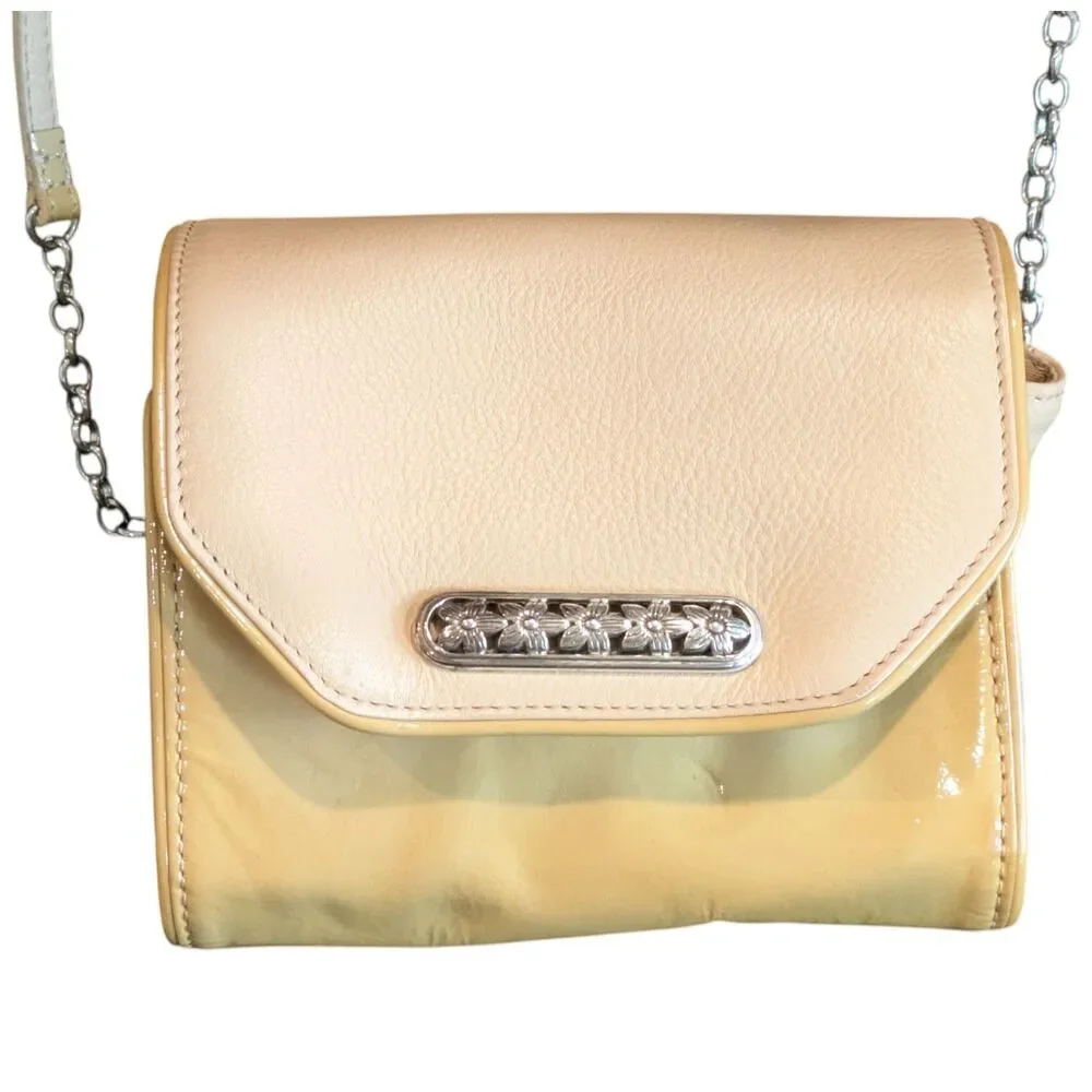Brighton Chain Detail Crossbody Bag Patent Leather Cream Gold 6